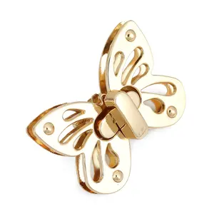 Piezas de bolsas de metal de lujo personalizadas, cierre de mariposa colgante, dorado brillante, monedero, candados para cubo de cuero cruzado
