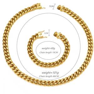 Küba Zinciri Takı Seti Paslanmaz Çelik Altın Kaplama Kolye Bileklik Ağır Zincir Uyumlu Hipoalerjenik - Product Image 2