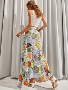Trending <strong>Boho</strong> High Waist Maxi Long Tropical Print Wrap Knot Side <strong>Skirt</strong> With Belt for Ladies - Product Image 5