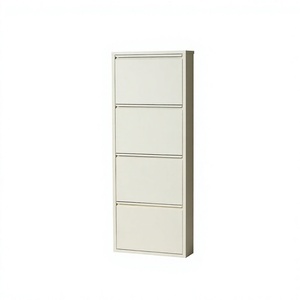 4 Layer Stainless Steel <b>Shoe</b> <b>Rack</b> Cabinet Textured PEI Door Storage Organizer for Home Entryway Office - Product Image 1