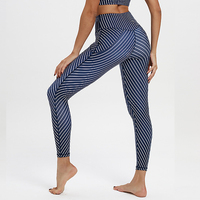Bleu et Blanc Rayures Imprimé Sublimation Aucune Transparente Leggings D'entraînement Taille Haute Pantalon De Haute Qualité Pantalons De Yoga Élastiques