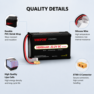 Batterie LiPo industrielle 16000mAh 22.2V 6S 5C pour drone de pulvérisation agricole avec prise personnalisée disponible - Product Image 3
