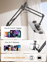 Support de tablette robuste LISEN à 2 pinces, support de bureau rotatif pour iPad, iPhone 17, 16, S24 Ultra, tablette, lit, bureau