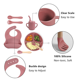 8 PC BPA gratuit ustensiles pour tout-petits plaques <span class=keywords><strong>et</strong></span> ensembles de bols avec Bib Sippy Cup fourchette <span class=keywords><strong>et</strong></span> cuillère, kit d'alime - Product Image 4