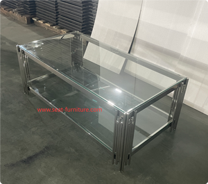 Nouveautés 2026 <span class=keywords><strong>Table</strong></span> basse rectangulaire en acier inoxydable haut de gamme pour salon avec plateau en verre trempé en or ou en argent - Product Image 6