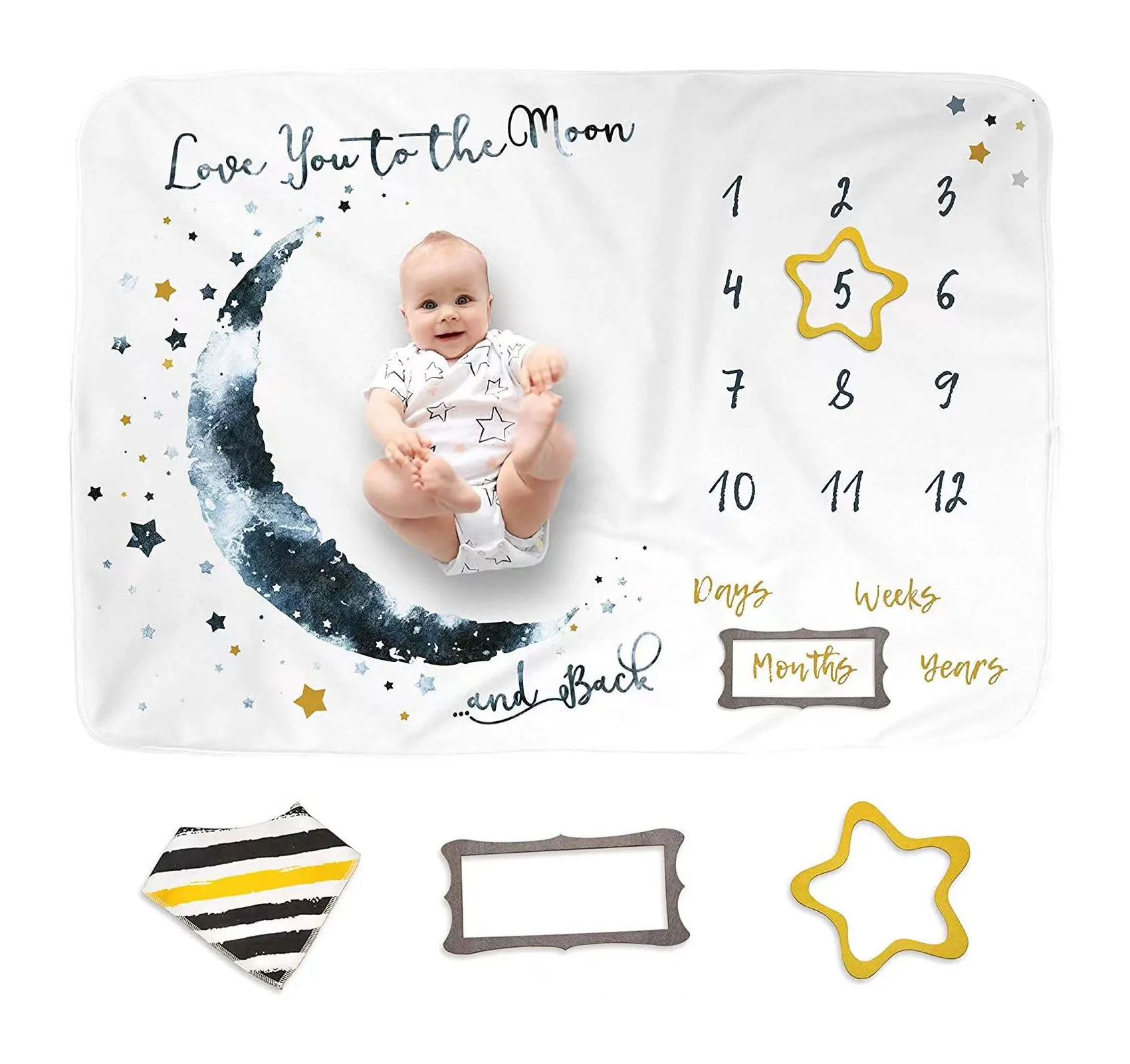 Hot sale new design baby blanket flannel fleece monthly milestone blanket for boys girls newborns