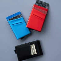 Porte-cartes minimaliste mince RFID bloquant l'étui à cartes de crédit en métal Pop Up Wallet avec poche avant pour l'argent