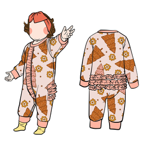 Pijama Enterizo de Algodón/Bambú de 230g para Niñas, con Cierre, Pliegues y Encaje, Pies Plegables, Modelo Fb-3, Personalizado con Impresión - Product Image 1
