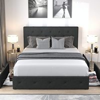 Cadre de lit moderne capitonné en tissu, doux et rembourré, avec tiroirs de rangement, disponible en tailles simple, double, queen et king, à prix abordable