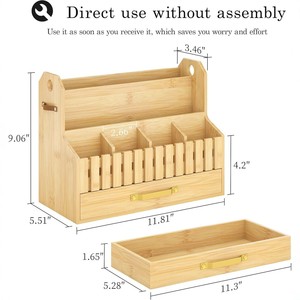 Bamboo Office Organizer Desktop <b>Storage</b> <b>Box</b> With <b>Drawers</b> And Partitions For Electronics And Documents Rectangle Standing Type - Product Image 3