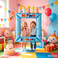 Ballon en aluminium tendance pour cadre photo d'anniversaire, rose et bleu, accessoire photo pour décoration de fête d'anniversaire, vente en gros
