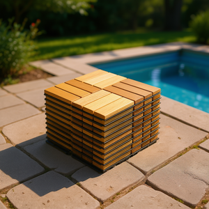 Baldosas de Madera Dura de Acacia Encajables, 12 x 12 Pulgadas, Cuadradas, Amarillas, para Exteriores, Patio, Piscina, Diseño Moderno - Product Image 2