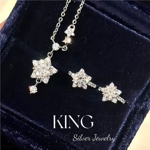 Ensemble collier et boucles d'oreilles en argent 925 avec moissanite étoile pour femme, idéal pour le quotidien, serti griffes en argent. - Product Image 1