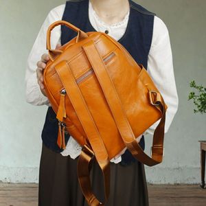 Sac à dos en cuir véritable pour femme, marron, léger, avec bandoulière, décontracté, usage quotidien, collection Printemps 2026 - Product Image 3