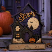 Figurine d'Halloween personnalisée en contreplaqué peuplier découpée au laser pour maison hantée, vente en gros, décoration effrayante, conforme CPSC, DDP