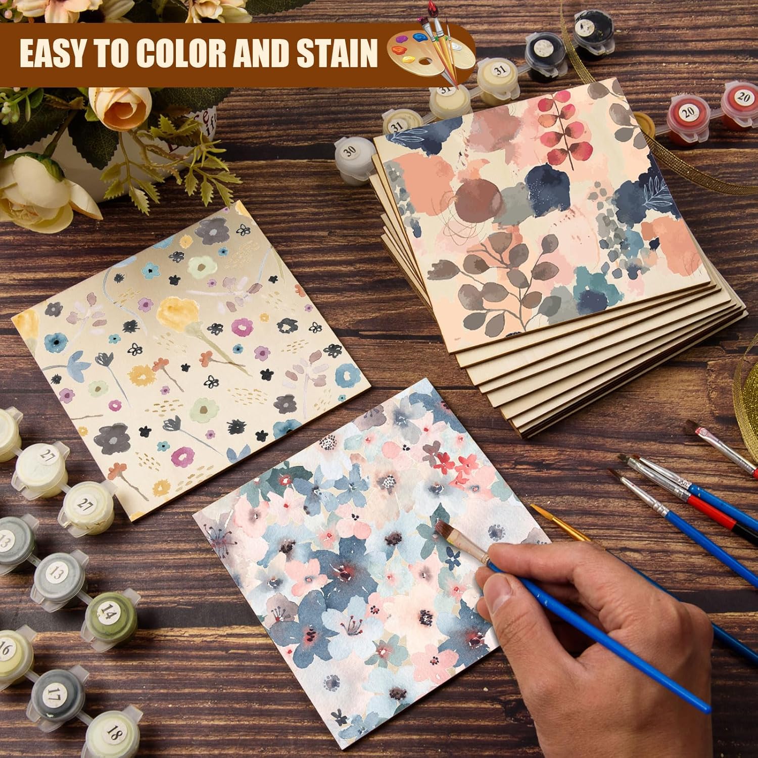 Unfinished Square Wood Pieces for Crafting Plywood Board Wooden Planks for Craft DIY Arts Project Painting Pyrography