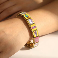 Gelang Pesona Italia Slogan Lucu Y2K 9mm Rantai Baja Tahan Karat Warna-warni DIY Pembuatan Manik-manik Perhiasan Trendi Hadiah untuk Wanita Pria