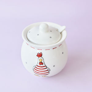 BONWILL bol à sucre en céramique avec couvercle et cuillère coq de poulet récipient de stockage des aliments boîte à sel de cuisine Condiment Jarr - Product Image 5