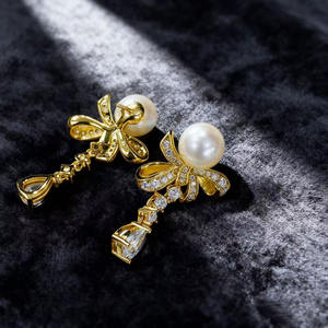 22686 Accessoires de perles DIY, support vide pour boucles d'oreilles en argent S925, bijoux en or et en argent, boucles d'oreilles avec diamants ronds de 8 à 10 mm - Product Image 1