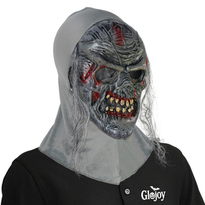 Masque d'horreur gris <span class=keywords><strong>Zombie</strong></span> Ghost Face en caoutchouc souple pour Halloween, cosplay, fête, effrayant, masque intégral personnalisable - Product Image 4