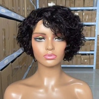 NC #   Perruque courte bouclée coupe pixie pour femmes noires, fabriquée à la machine, avec raie latérale, boucles de 10 pouces, cheveux humains brésiliens