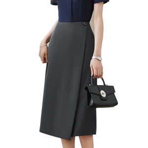 Women's Black Midi A-Line Skirt High Waist Solid Color Professional Formal Wear With Pocket Micro Elasticity - Product Image 5