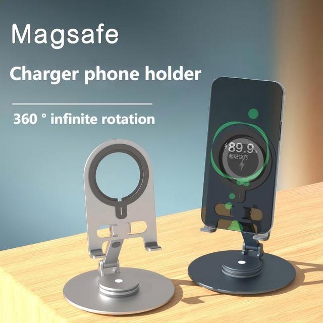 Aluminum Alloy Rotatable Folding Flexible Phone Holder Portable Wireless Charging Desktop Magnetic Support Stand iPad Compatible