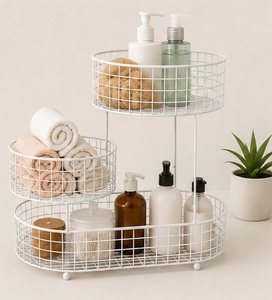 White Metal Wire Storage <b>Basket</b> Oval Shape <b>Stackable</b> Design Nordic Style Multi Purpose Neatening Organizer - Product Image 5