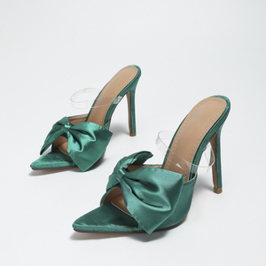 2025 Spring and Summer New Style Pointed Toe Bow Thin Super High Heel Women's Sandals 11cm Fashion <b>Slippers</b> - Product Image 2