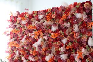Parete Floreale per Matrimonio con Rose <span class=keywords><strong>Rosa</strong></span> <span class=keywords><strong>e</strong></span> Bianche, Sfondo di Fiori Artificiali, Parete Floreale 3D per Matrimonio - Product Image 5