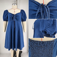 Robes en jean personnalisées grande taille pour femmes, coupe ajustée, manches courtes, col en V élastique à lacets, pour l'été
