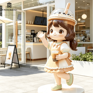 Statue de Fille à Thème Bubble Tea en Fibre de Verre Faite à la Main, Sculpture de Personnage de <span class=keywords><strong>Dessin</strong></span> <span class=keywords><strong>Animé</strong></span> pour Décoration Commerciale de Café et Restaurant - Product Image 6
