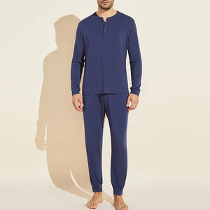 Nouveau design <span class=keywords><strong>de</strong></span> <span class=keywords><strong>haut</strong></span> à manches longues et <span class=keywords><strong>de</strong></span> pantalon long <span class=keywords><strong>de</strong></span> style Henley Ensemble 2 pièces Pyjamas pour hommes pour l'automne - Product Image 2