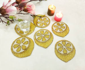 High Quality Handmade <b>Beaded</b> <b>Placemats</b> Table Mat Hand Embroidery Yellow Lemon Mug Rug Coasters for Home Decoration - Product Image 2