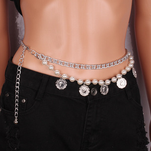 จี้เหรียญรูปภาพวินเทจ สร้อยคอประดับมุกเทียม สร้อยคาดเอวสำหรับผู้หญิง สไตล์ฮิปฮอปสำหรับงานปาร์ตี้ - Product Image 4