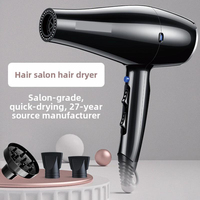 Sèche-cheveux professionnel haute puissance avec affichage de la température, température du vent réglable, fonction air froid et buse pour un séchage rapide