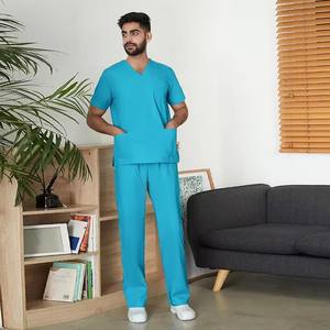 Produttore di uniformi ospedaliere cura scrub set da uomo divise da allattamento in cotone blu - Product Image 1
