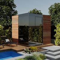 Ruang Sauna Kayu Cedar Merah Modern untuk Luar Ruangan dengan Kaca Panoramic, Tungku Sauna Elektrik, Kapasitas 4 Orang, Cocok untuk Taman, Villa, dan Gym