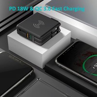 Chargeur portable 10000mAh avec câbles intégrés, charge sans fil, charge rapide QC3.0 PD (15W), prise murale AC pour téléphones Android