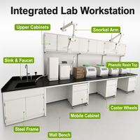 Banc de laboratoire de chimie ODM avec armoire murale, mobilier de laboratoire, établi, porte vitrée, évier, plateau en époxy, unité à tiroirs, pour la recherche hospitalière