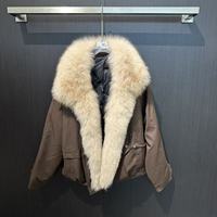 Manteau d'hiver en duvet à col en fourrure de renard naturelle, boutonné devant, avec cordon de serrage à l'ourlet, chaud, épais, décontracté, coupe ample, tendance
