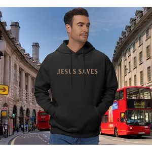 Sweat à capuche oversize pour homme avec verset biblique « Jésus sauve », en polaire, noir, thème religieux - Product Image 2