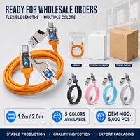 Kabel Pengisian Daya Cepat 100W PD 4 in 1 Multifungsi dengan Lampu LED, Kabel Silikon TPE Berlapis Tembaga untuk Ponsel, Laptop, dan Perjalanan