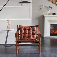 PurelyFeel nordique vintage unique chaise de loisirs designer salon maison canapé chaise en bois massif selle en cuir chaise safari