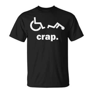Camiseta Crap Wheelchair negra unisex para adultos, cuello redondo, manga corta, diseño humorístico - Product Image 1