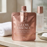 Sachet de recharge personnalisé imprimé avec étiquette privée, refermable, de qualité alimentaire, laminé, sur mesure, pour masque en feuille, sérum, nettoyant visage, avec bec verseur