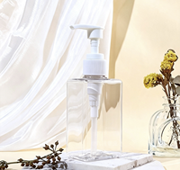 Flacon pompe carré transparent en PET personnalisé, vide, pour shampoing et savon, avec revêtement mat et étiquette imprimée en soie, contenant cosmétique