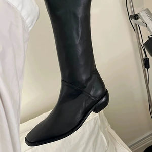 Produttore personalizzato stivali da CowboyBoots da donna a punta quadrata personalizzato con Logo personalizzato a punta quadrata in morbida pelle tacco basso da donna a metà polpaccio - Product Image 2