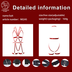 Red Strappy Body <strong>Harness</strong> <strong>Lingerie</strong> with Garter Belts, Elastic Full Body <strong>Harness</strong> for Women, Erotic O-Ring Body Chain <strong>Harness</strong> - Product Image 4