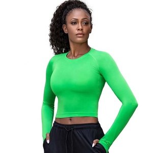 PIHA SPORTS Camisetas Deportivas Personalizadas al por Mayor para Mujer, Camisetas de Manga Larga con Cuello Redondo, Camisetas Cortas, Elásticas, Transpirables, de Poliéster/Algodón - Product Image 1